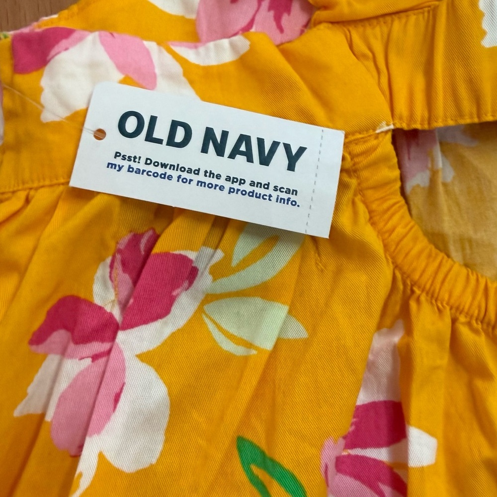 Old Navy Vibrant Yellow Dress with Pink Floral Design